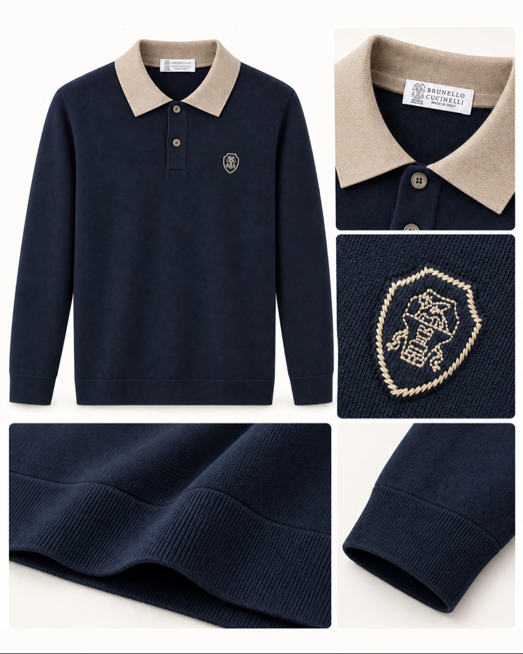 Brunello Cucinelli  rayon Polo Yaka Triko ( İthal ) Lacivert