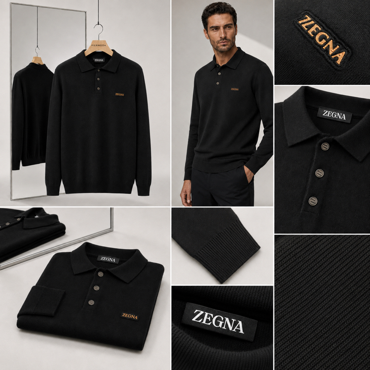 Zegna ince Dokulu Pamuk Polo Yaka Triko
