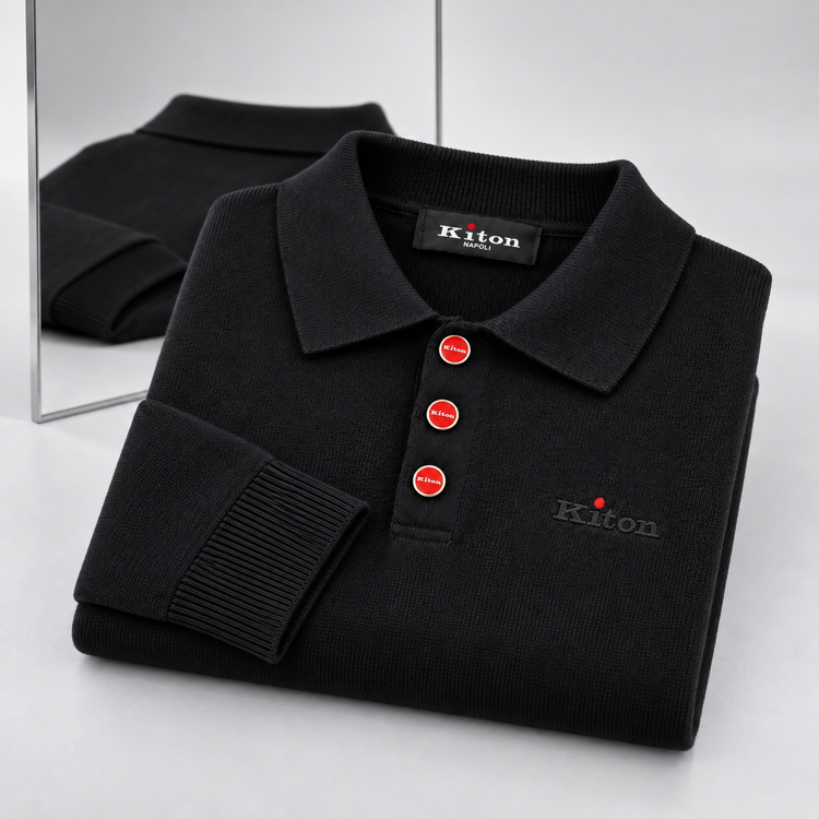 Kiton  ince Dokulu  Pamuk Polo Yaka Triko