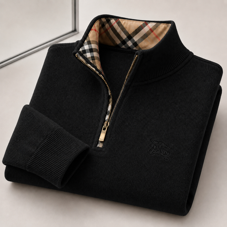 Burberry Selanik Örgülü Pamuk Yarım Fermuarlı Triko Kazak