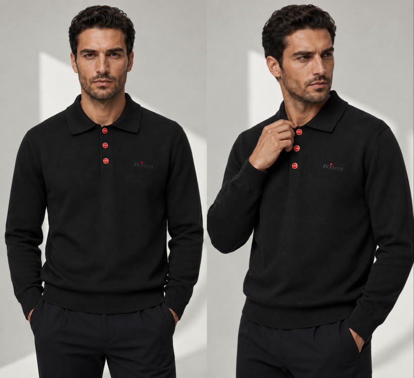 Kiton  ince Dokulu  Pamuk Polo Yaka Triko