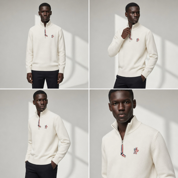 Moncler Kalın Örgülü Pamuk Yarım Fermuarlı Triko Kazak