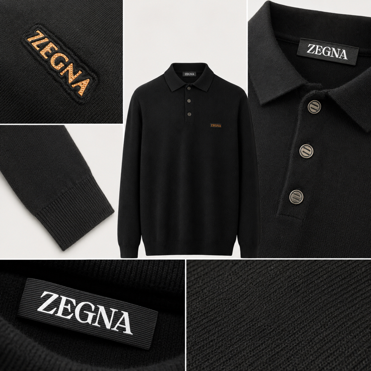 Zegna ince Dokulu Pamuk Polo Yaka Triko