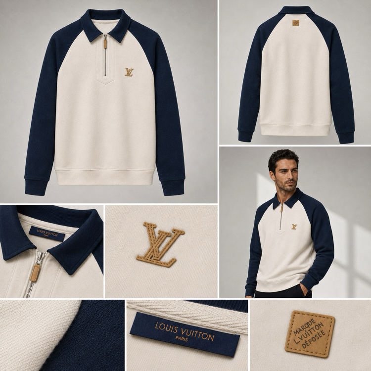 Louıs Vuıtton havlu kumaş Polo Yaka Sweatshirt ( İthal )