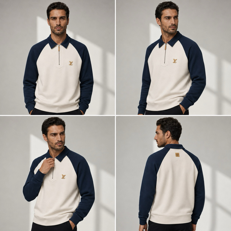 Louıs Vuıtton havlu kumaş Polo Yaka Sweatshirt ( İthal )