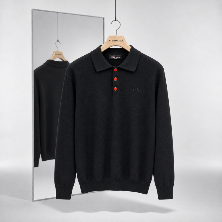 Kiton  ince Dokulu  Pamuk Polo Yaka Triko