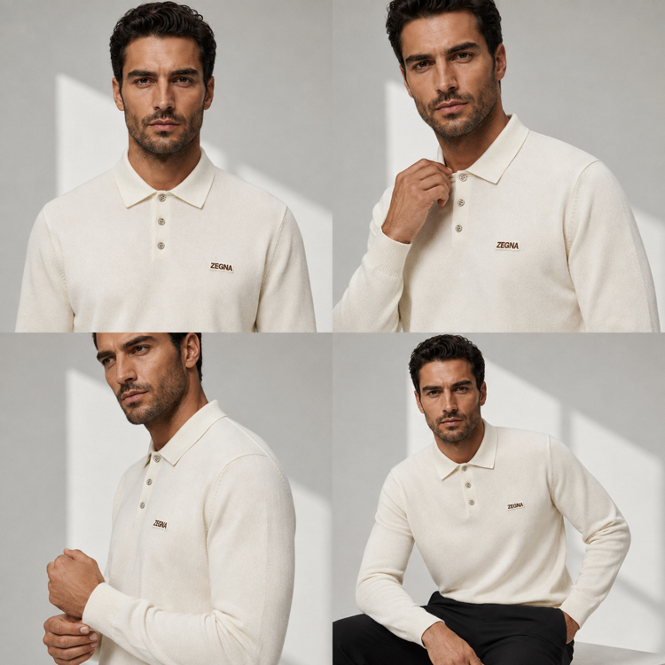 Zegna  ince Dokulu Pamuk Polo Yaka Triko