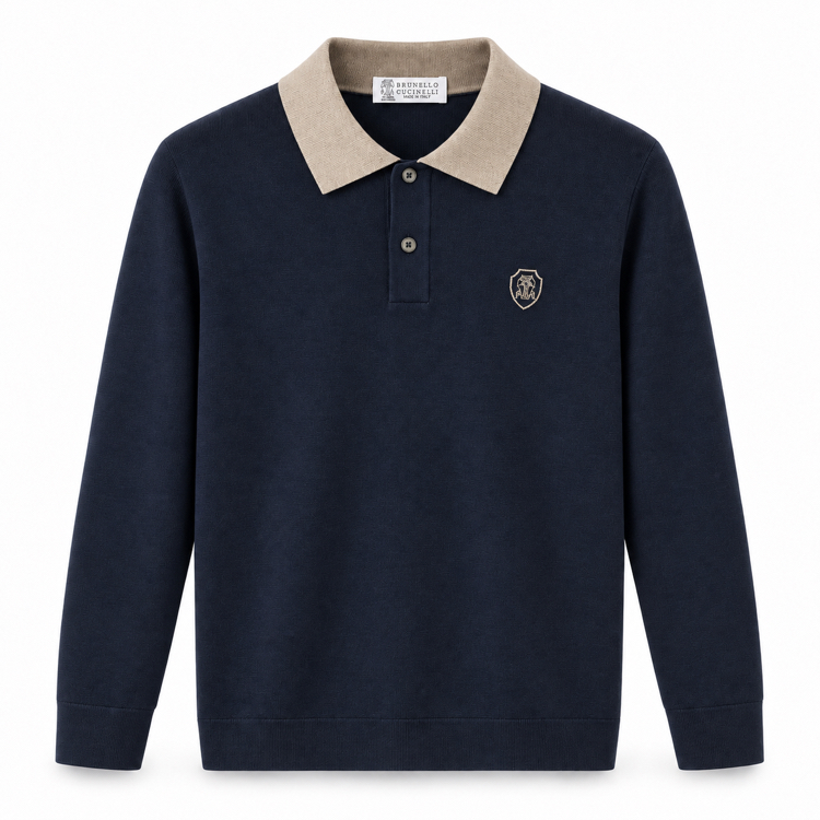 Brunello Cucinelli  rayon Polo Yaka Triko ( İthal ) Lacivert