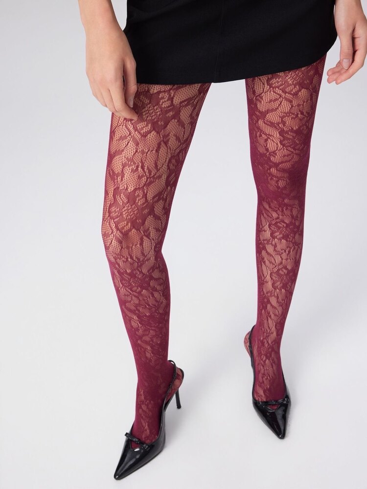 İthal Bordo Dantel Desen Külotlu Çorap