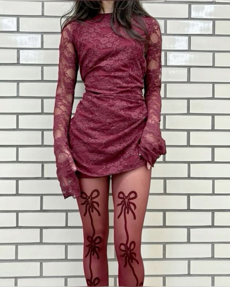 İthal Bordo Fiyonk Model Külotlu Çorap