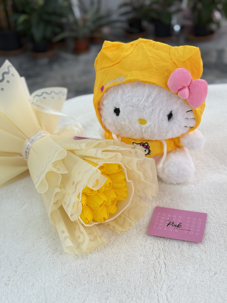 Tulumlu Hellokitty sarı lale buketi