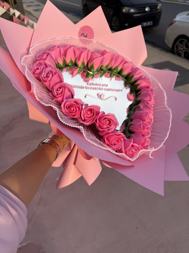 Aynalı buket (pembe )