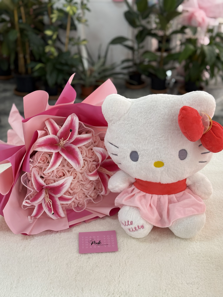 Büyük boy gül buketi Hellokitty