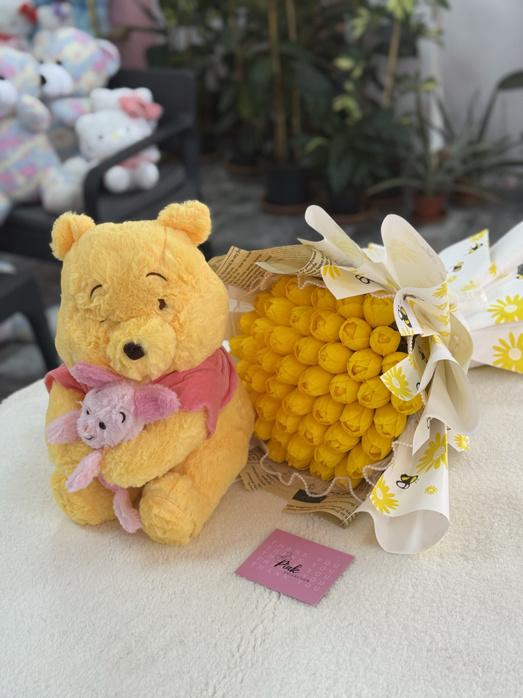 Winnie pooh lale buketi ikili set