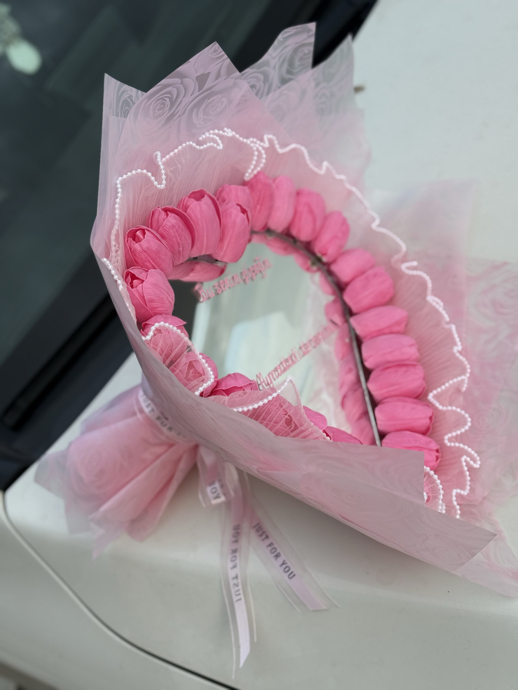 Aynalı lale buketi pembe 