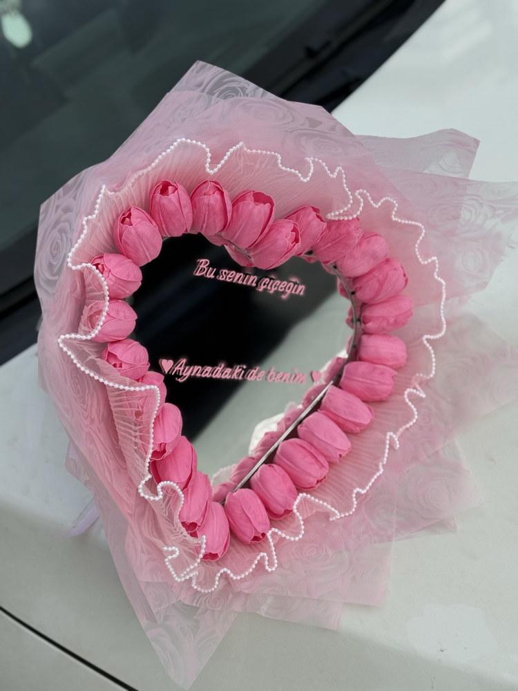 Aynalı lale buketi pembe 