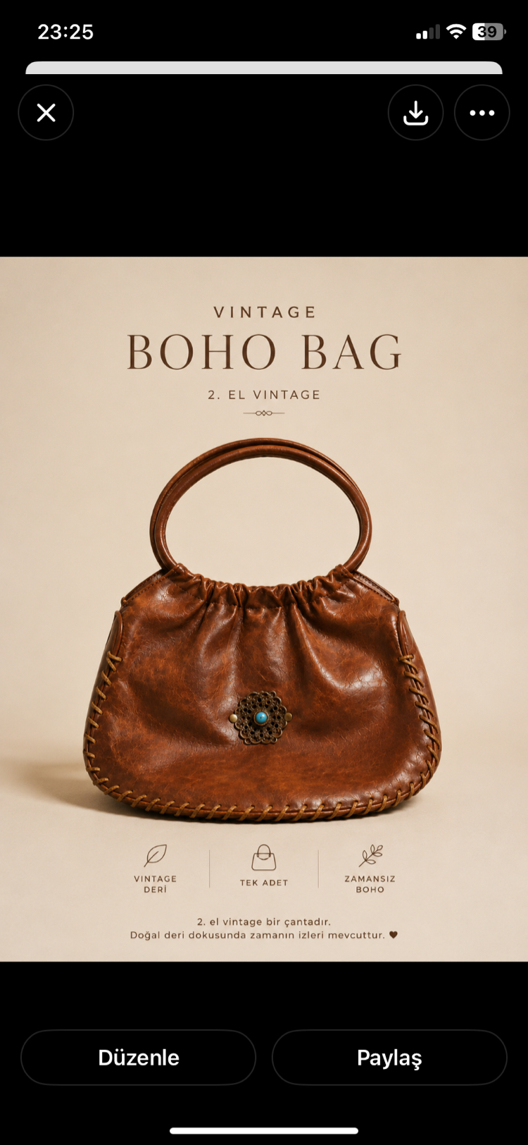 Boho Vintage Deri Çanta