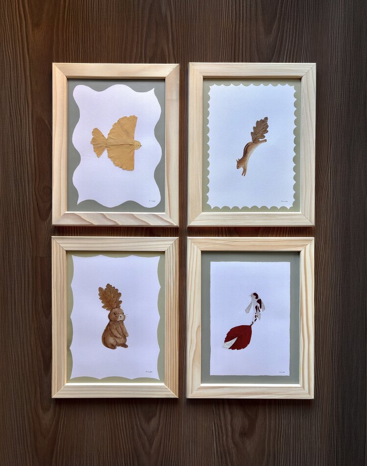 Sonbahar Yapraklarıyla Sulu Boya Kolaj 4’lü Set