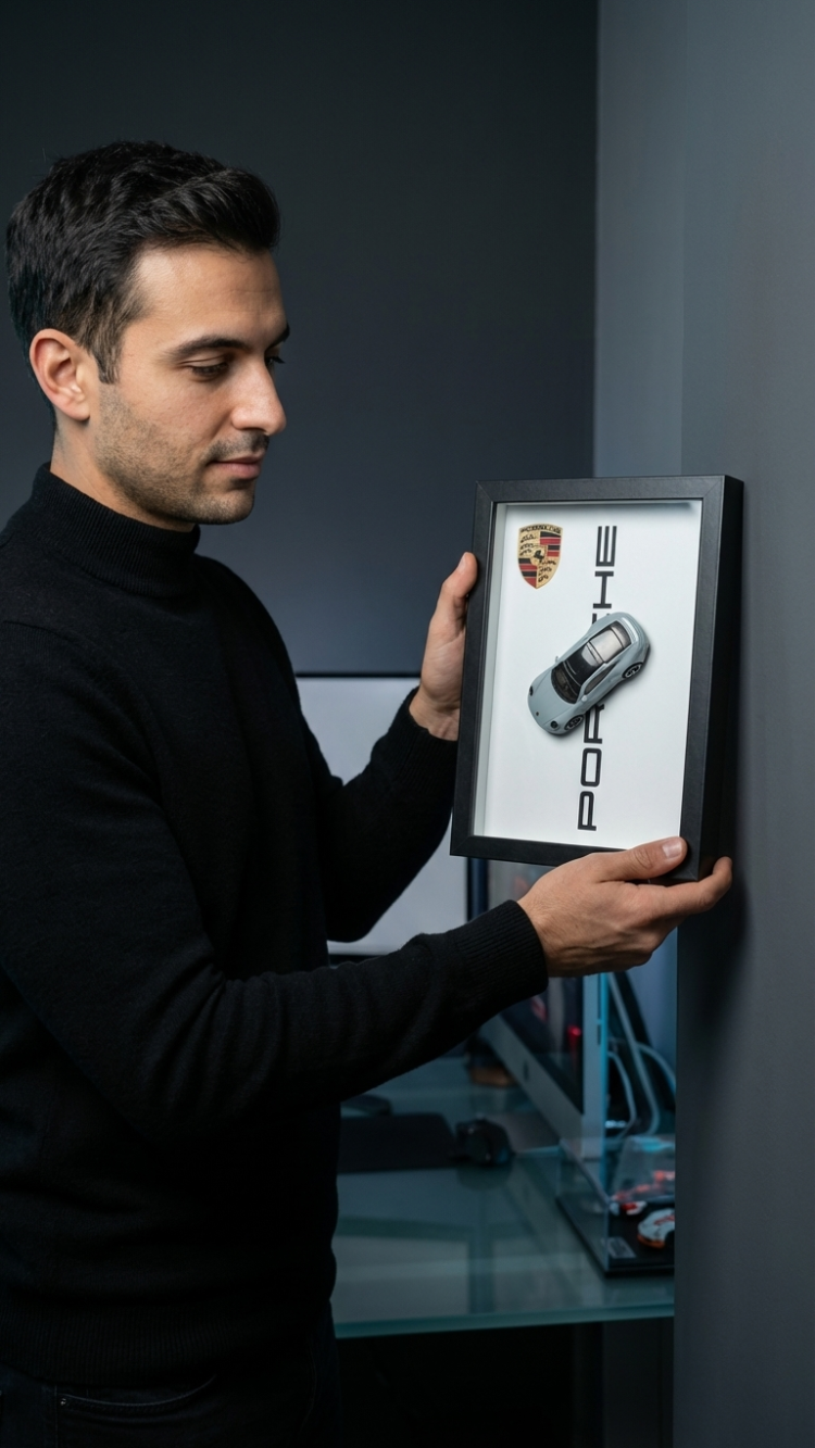 Porsche 911 Carrera T Temalı Ahşap Çerçeve Dekor – Masa & Ofis Aksesuarı