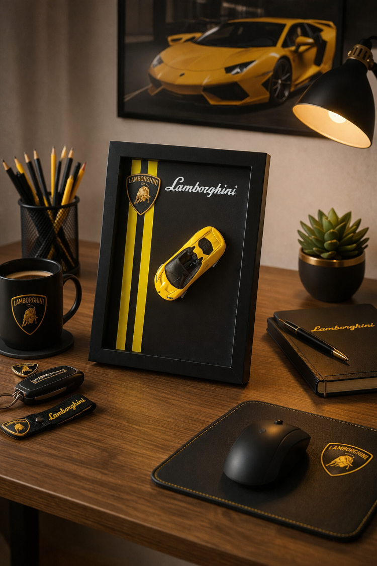 Lamborghini Temalı Ahşap Çerçeve Dekor – Masa & Ofis Aksesuarı