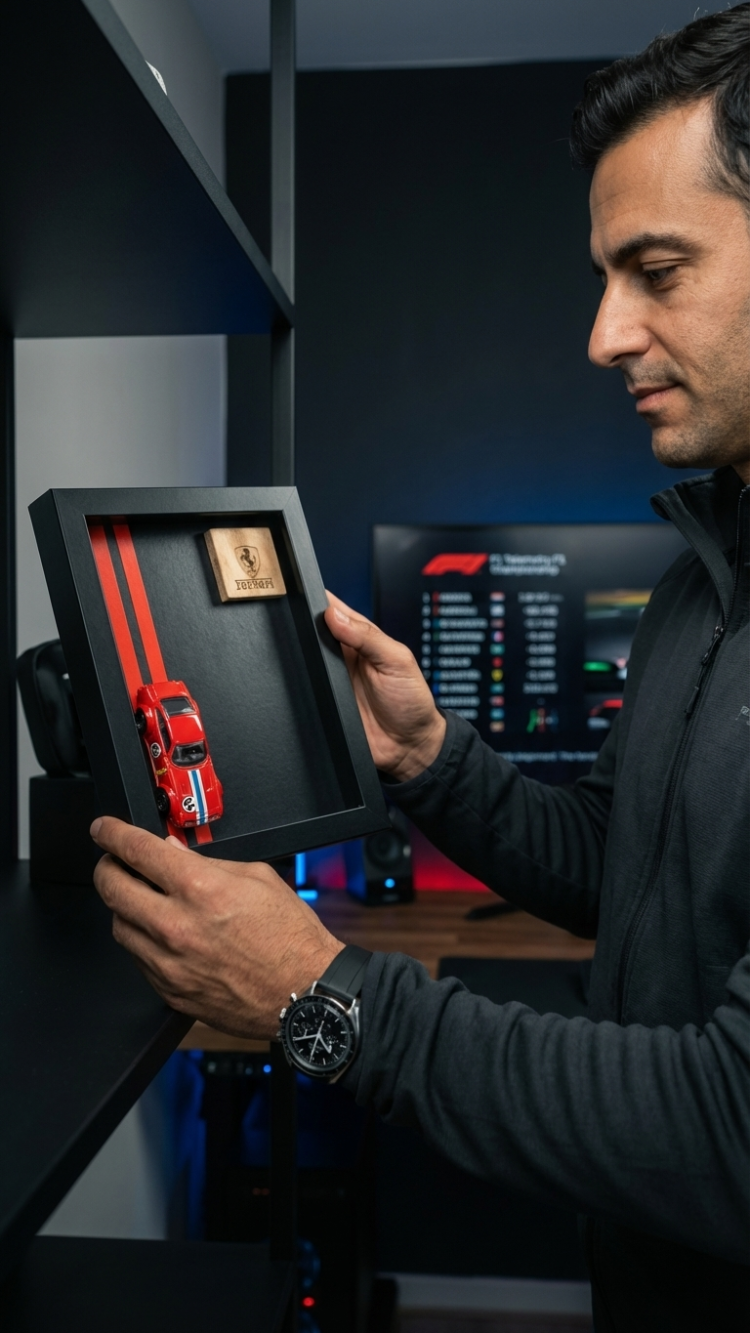 Ferrari Temalı Ahşap Çerçeve Dekor – Masa & Ofis Aksesuarı