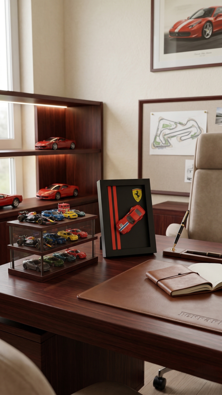 Ferrari Temalı Ahşap Çerçeve Dekor – Masa & Ofis Aksesuarı