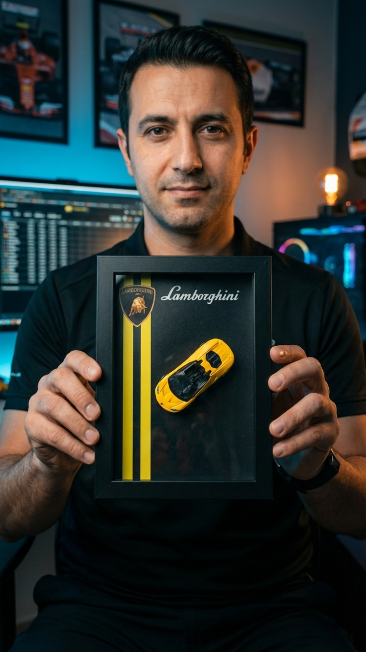 Lamborghini Temalı Ahşap Çerçeve Dekor – Masa & Ofis Aksesuarı