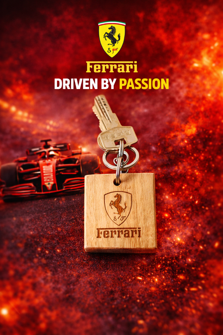 Ferrari Logolu Ahşap Anahtarlık