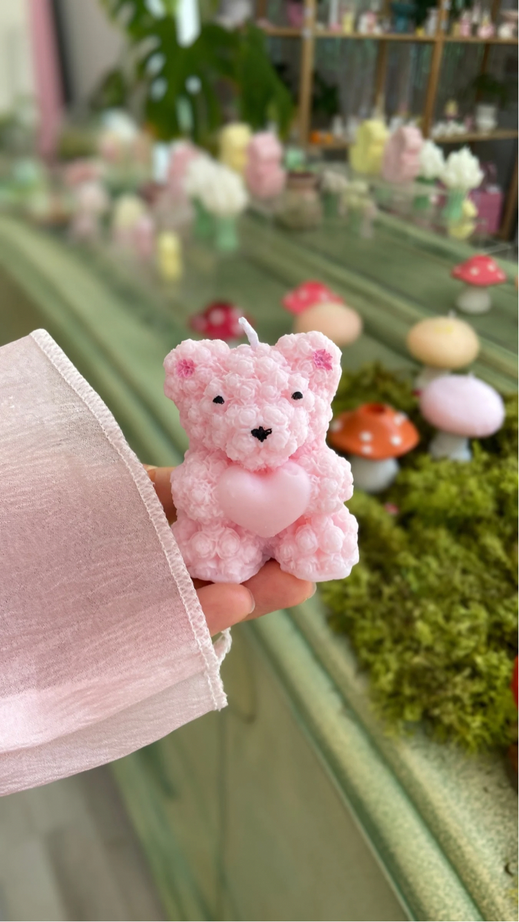 Minik Pembe Güllü Ayıcık Mum