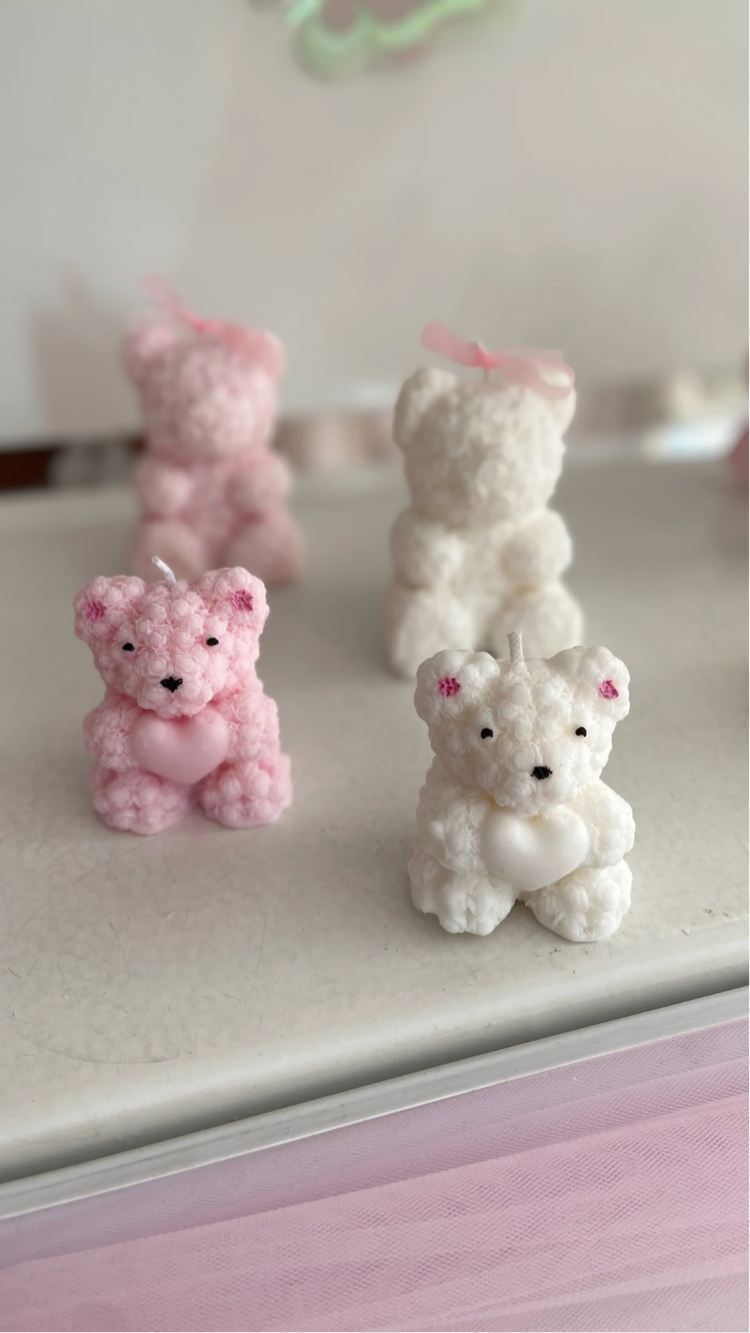 Minik Pembe Güllü Ayıcık Mum