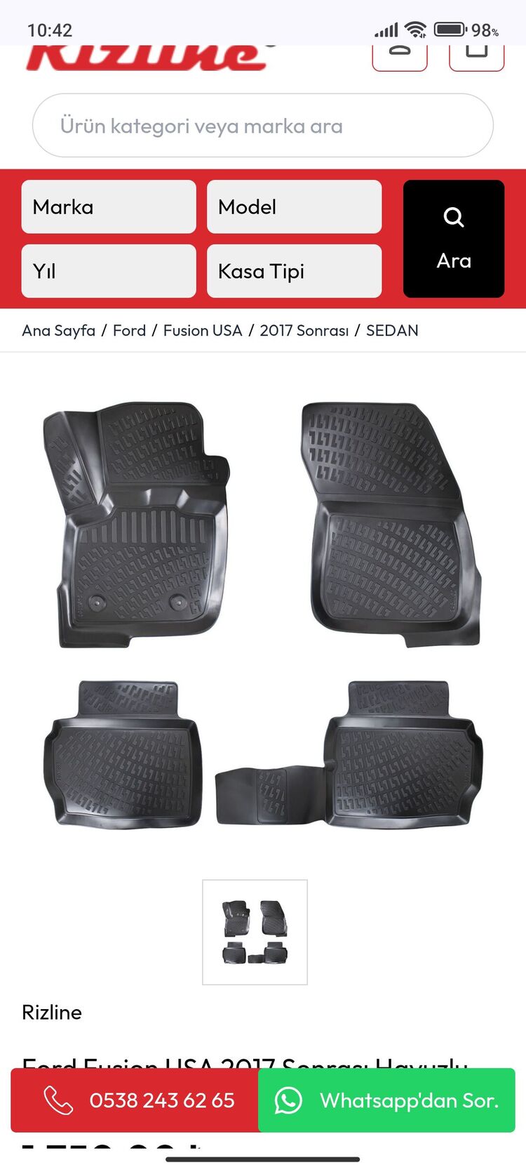 Ford Fusion USA 2017 Sonrası 3D Havuzlu Paspas