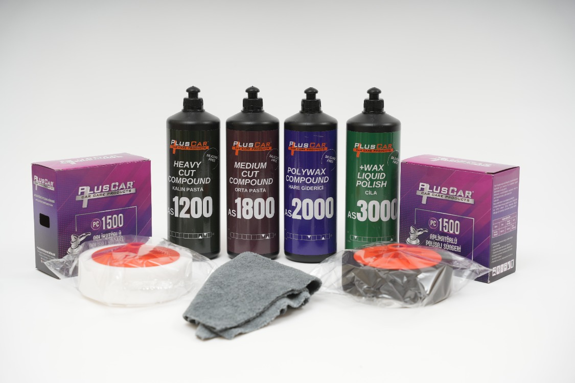 Pluscar Ultimate Detailing Seti - 4'lü Pasta Cila Takımı + 2 Sünger & Mikrofiber Bez Hediye