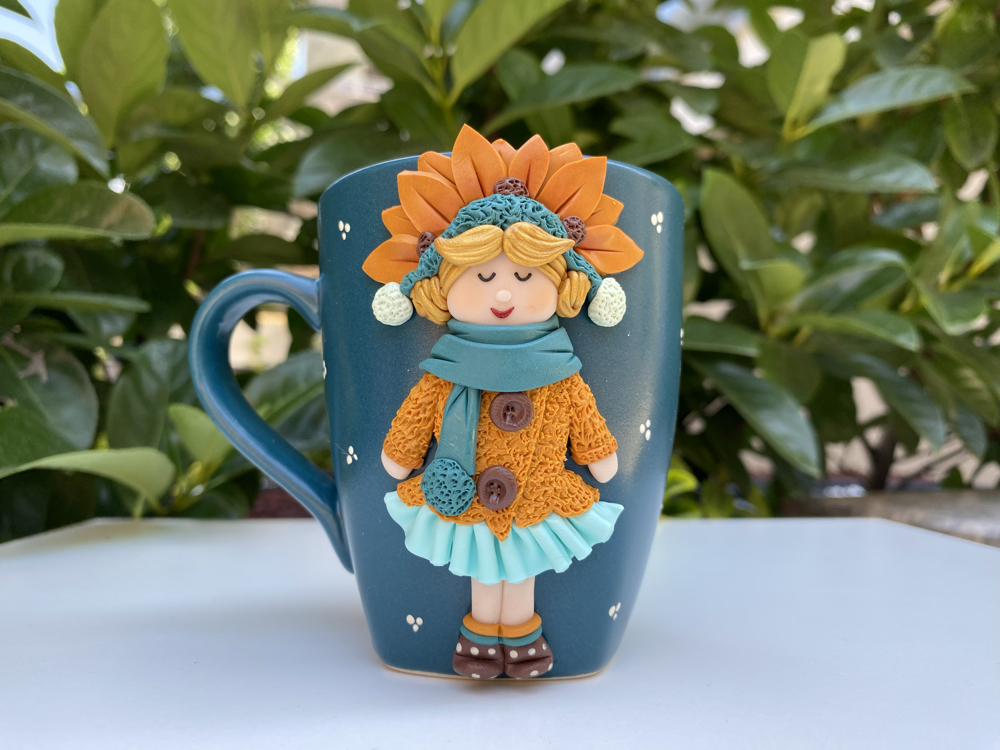 Sunflower girl petrol mavi mug