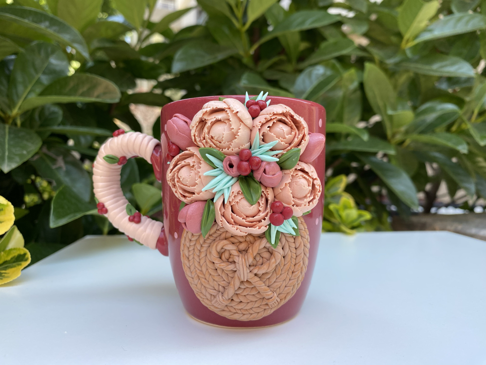 Roses kulp detaylı vişne mug
