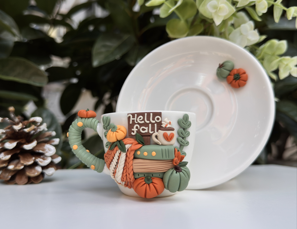 Hello fall kulp detaylı türk kahvesi fincanı