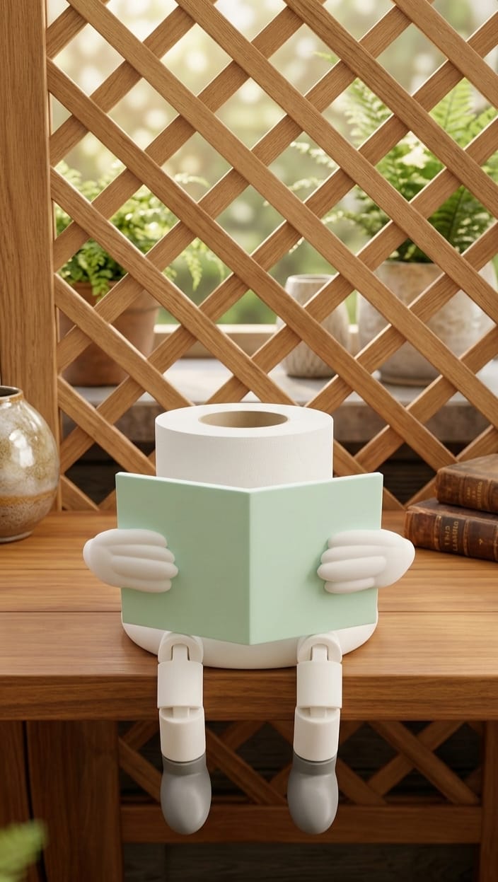 Kitap Okuyan Figürlü Tuvalet Kağıtlığı – Eğlenceli & Dekoratif Banyo Aksesuarı