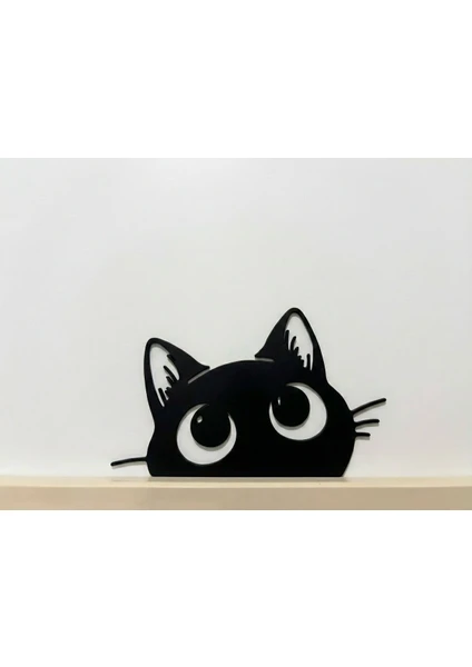 Kedi Dekoratif Duvar ve Priz Süsü - Siyah Minimalist Kedi Figürü - 6x4 cm