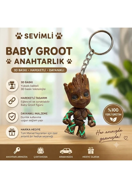 Hareketli Groot Figürlü Anahtarlık - Ağaç ve Sarmaşık Detaylı Çanta Süsü