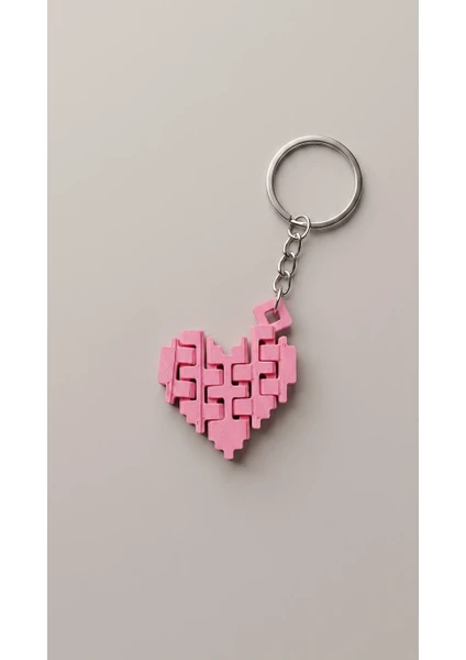 Hareketli Pixel Kalp Anahtarlık - Esnek Tasarım - Pixel Art Stres Oyuncağı - Pembe