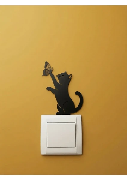 3'lü Kedi Temalı Elektrik Anahtarı Dekor Seti | 3D Duvar Anahtarı Süsü | Kendinden Yapışkanl