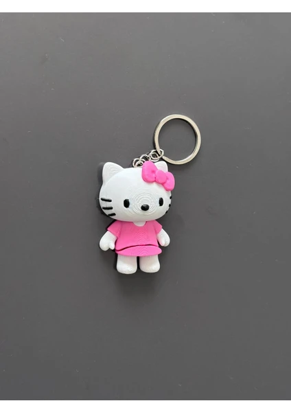 Hareketli Hello Kitty Figürlü Anahtarlık - 3D Baskı Çanta Süsü ve Aksesuar - Pembe