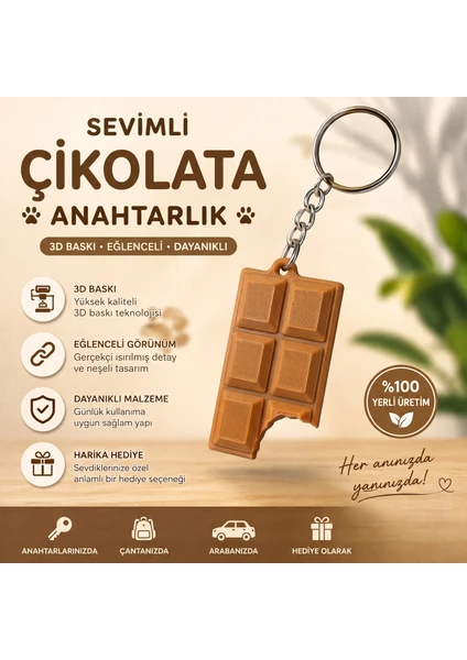 Çikolata Tablet Figürlü Anahtarlık - Dekoratif Çanta ve Anahtar Aksesuarı