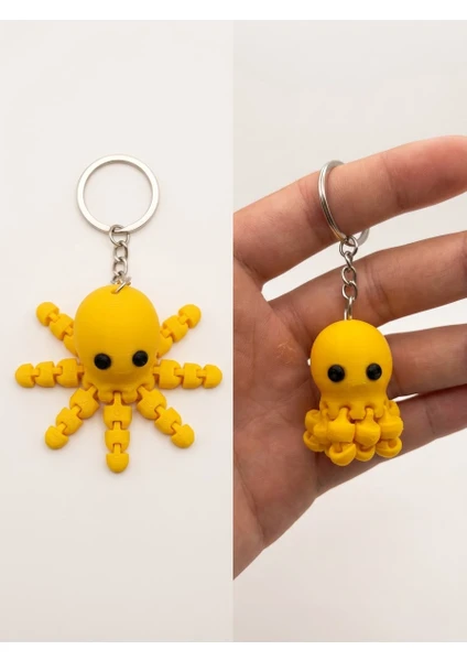 Hareketli Ahtapot Figürlü Anahtarlık - Esnek Eklemli Tasarım - Fidget Stress Oyuncak - Sarı