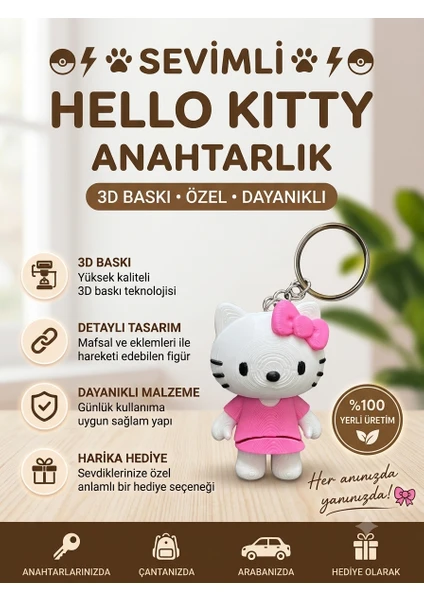 Hareketli Hello Kitty Figürlü Anahtarlık - 3D Baskı Çanta Süsü ve Aksesuar - Pembe