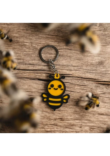 3D Baskı Sevimli Arı Anahtarlık – Kawaii Arı Figürlü Dekoratif Anahtarlık