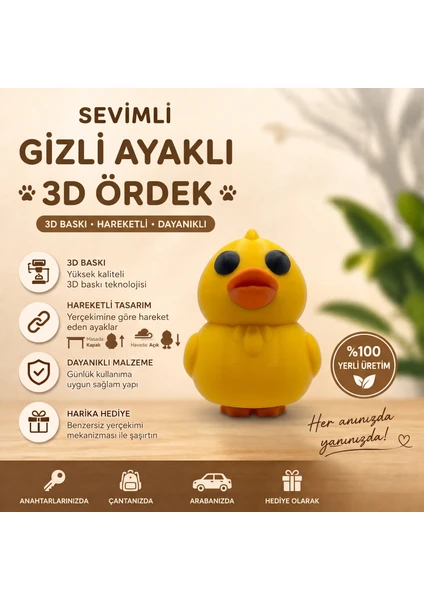 Sürpriz Ayaklı Kinetik Ördek Figürü - Masaüstü Dekor - 3D Baskı