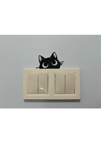 Kedi Dekoratif Duvar ve Priz Süsü - Siyah Minimalist Kedi Figürü - 6x4 cm
