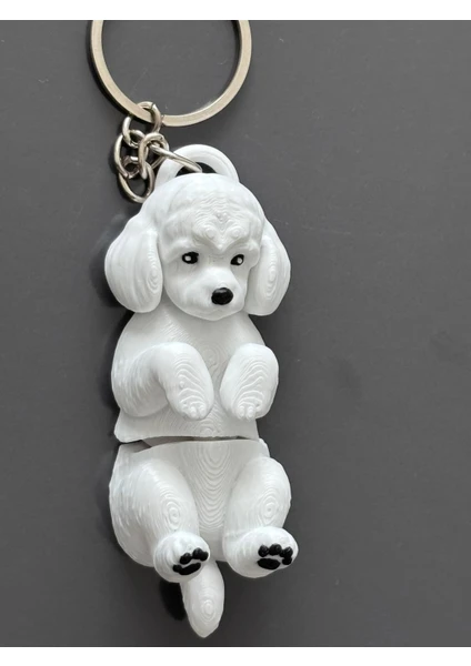 Hareketli Kaniş (Poodle) Köpek Figürlü Anahtarlık -Esnek Tasarım - Beyaz Çanta Süsü