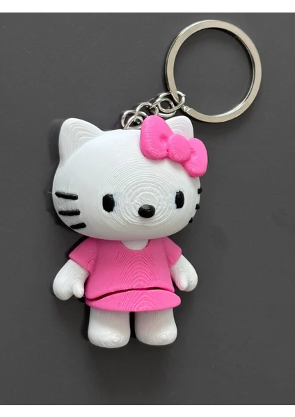 Hareketli Hello Kitty Figürlü Anahtarlık - 3D Baskı Çanta Süsü ve Aksesuar - Pembe