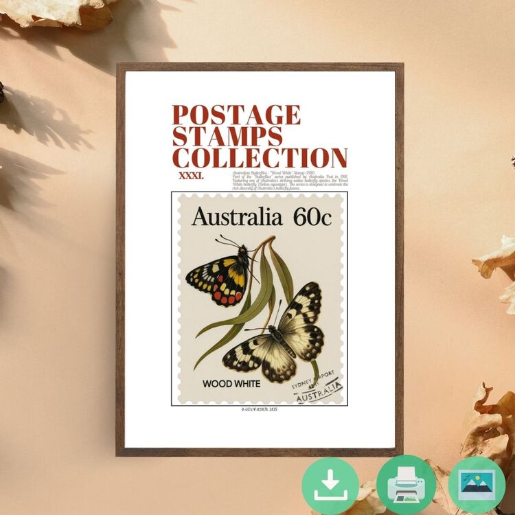 Australia 1981 Wood White Butterfly Stamp – Digital Poster (Collection No. 31)